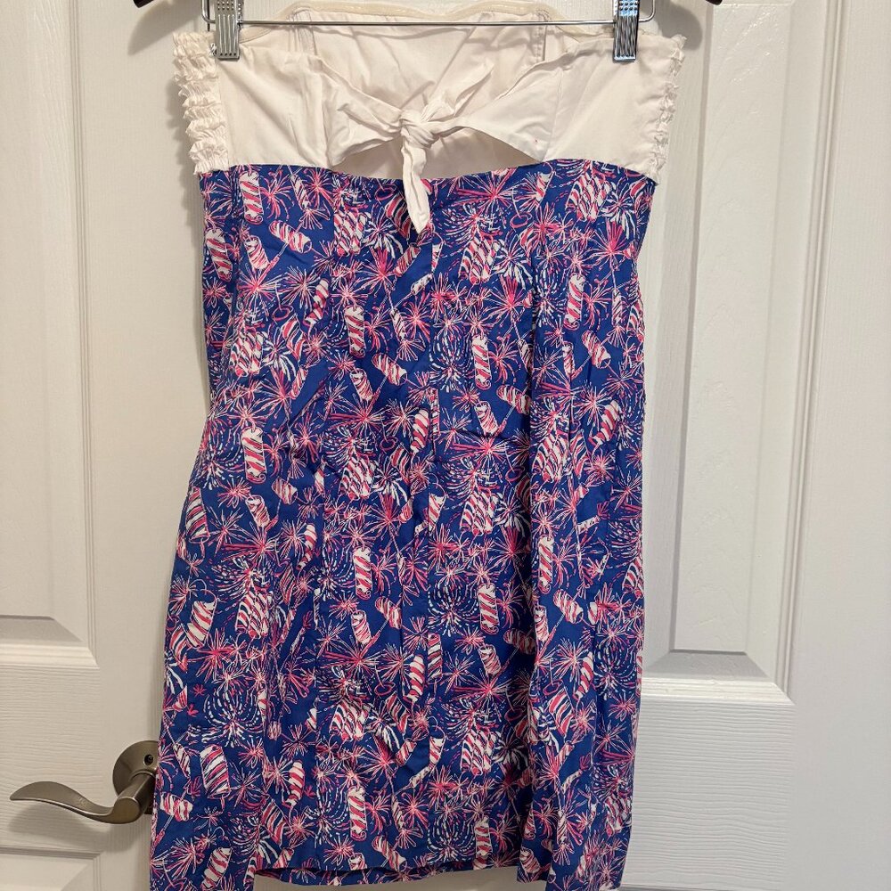 Lilly Pulitzer Franco Starry Blue Cherry Bomb Firecracker Dress Size 8 - Picture 2 of 4